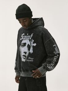 Baseblock Men's Distressed Vintage Long Sleeve Sweatshirt, Goth - Black - View 5