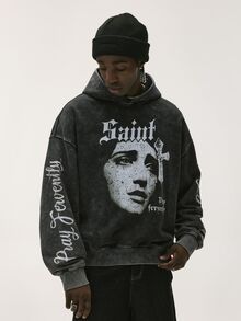 Baseblock Men's Distressed Vintage Long Sleeve Sweatshirt, Goth - Black - View 4