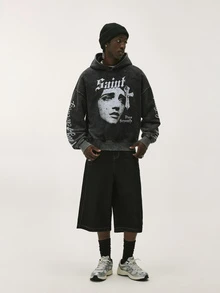 Baseblock Men's Distressed Vintage Long Sleeve Sweatshirt, Goth - Black - View 3