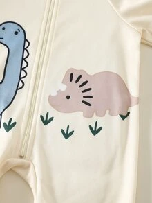 SHEIN 2 قطعة/مجموعة ملابس أطفال حديثي الولادة للأولاد بنمط ديناصور كرتوني محبوك ناعم مع بطانية رأس وأكمام طويلة وبنطال شتوي، رومبير رضيع - متعدد الألوان - مشاهدة 3