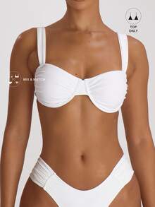 Musera Resort Underwire Thick Shoulder Ruched Cup Bikini Top Swim Vacation Holiday Summer Travel Beachwear Basics Hen Do Wedding Bridal Bachelorette Swimwear Solid Colour Resort Core - White - View 1