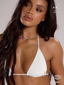 Musera Resort Summer Beach Tie Back Halter Neck Triangle Bikini Top Vacation Summer Beach Resort Swim Fall Autumn - White - View 1