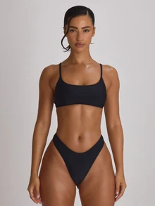 Musera Resort Strappy Straight Adjustable Strap Bikini Top Swim Vacation Holiday Summer Travel Beachwear Basics Solid Colour Swimwear Resort Core Beach Black Modest - Black - View 2
