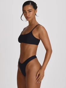 Musera Resort Strappy Straight Adjustable Strap Bikini Top Swim Vacation Holiday Summer Travel Beachwear Basics Solid Colour Swimwear Resort Core Beach Black Modest - Black - View 3