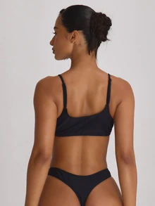 Musera Resort Strappy Straight Adjustable Strap Bikini Top Swim Vacation Holiday Summer Travel Beachwear Basics Solid Colour Swimwear Resort Core Beach Black Modest - Black - View 4