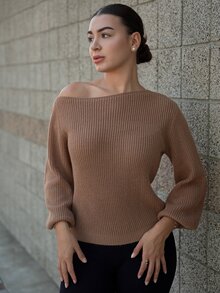 Andrea Bello تي شيرت نسائي بلون موحد بكتف غير متماثل كاجوال متعدد الاستخدامات للاستخدام اليومي بأكمام طويلة للخريف - رمادي - مشاهدة 6