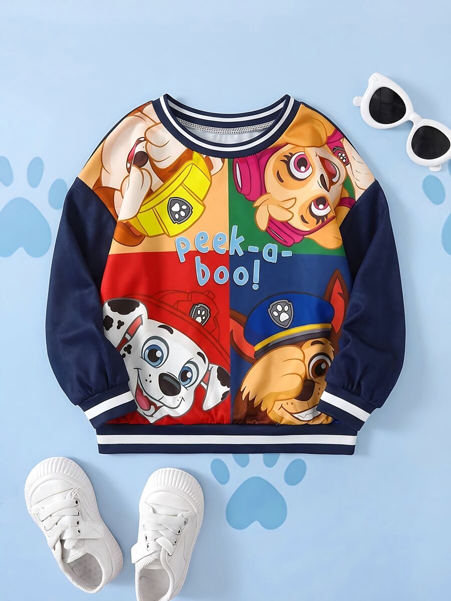 SHEIN | PAW Patrol Young Boy Colorblock Patchwork Cartoon Print Sweatshirt - White - View 1