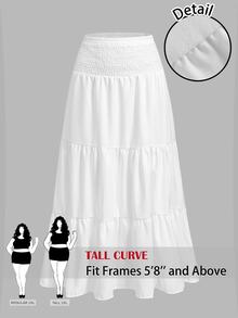 SHEIN Tall CURVE CURVE 大尺碼女款高個子白色秋季波希米亞鄉村風度假假日長裙 高腰荷葉邊裙襬 優雅派對沙灘正式休閒裙 - 白色 - 查看 2
