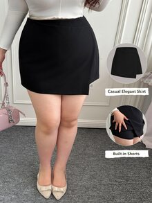 Comfortcana 大尺碼女款純色不對稱下擺休閒商務休閒優雅裙 秋季辦公居家正裝黑色 - 黑色 - 查看 6