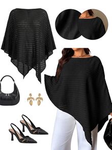Auralis Plus Size Women's Solid Color Casual Versatile Everyday Top Fall - Black - View 9