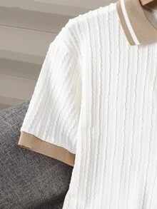 SHEIN 青少年男孩短袖 Polo 衫長褲套裝 寬鬆秋季正式可愛穿搭 生日派對 海灘婚禮 畢業返校 白色黑色 - 卡其色 - 查看 8