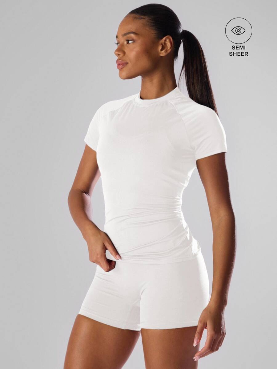 Musera Sport Solid Color Short Sleeve Sports Tee Running Short Active Comfy Workout Gym Running Run Club-Padel, Tennis, Pickleball Fitness Daily Casual Summer - White - View 1