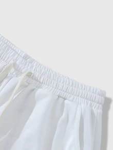 ROMWE MEN بنطال رياضي رجالي كاجوال للاستخدام اليومي بطبعة زهور وخصر برباط - أبيض - مشاهدة 5