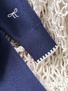 SHEIN Baby Girl Knitted Contrast Color Bow Pattern Casual Sweater And Winter Skirt 2 Pieces Set Autumn - Blue and White - View 6