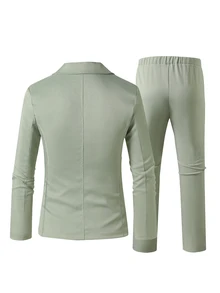 SHEIN Teen Boys Red Suit Jacket Trousers, Formal Cute Teen Baggy Cute Gentleman Outfit Sixth Form, Wedding Holiday, Graduation, Party, Back To School Fall - Green - View 2