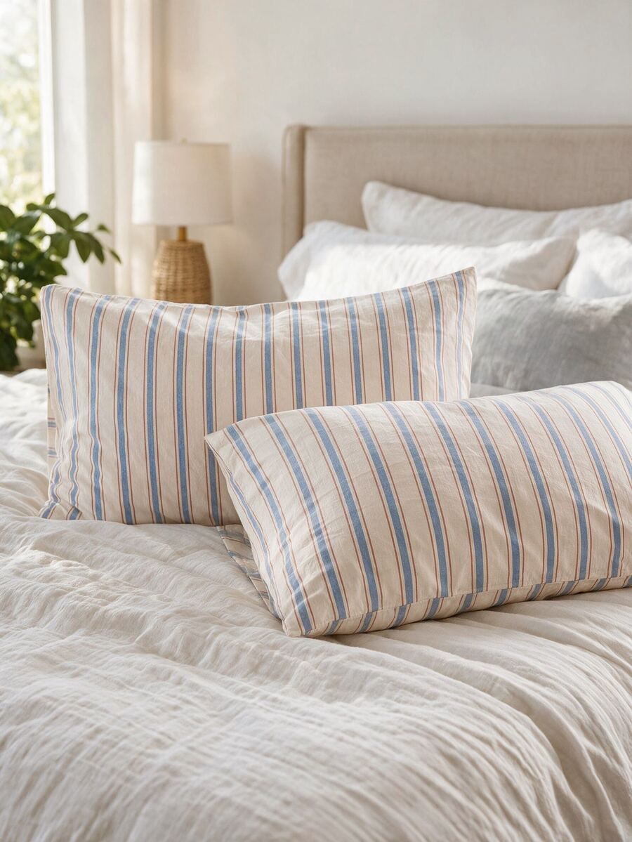 1pc 100% Cotton Nordic Minimalist Striped Only One Pillowcase (Without Inner Core) - Multicolor - View 1