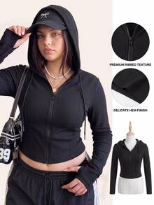 Comfortcana Plus Size Women's Casual Baggy Smart Zip-Up Fleece-Feel High Elastic Slim Fit Jacket Fall Race Day Office Going Out Black - Black - View 1