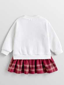 Maija Kids Maija Kids 女嬰針織秋冬衛衣洋裝，大蝴蝶刺繡拼接紅色格紋裙，超級可愛 - 杏色 - 查看 3