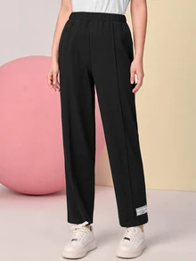 Solavon Patched Detail Elastic Waist Pants - Black - View 2