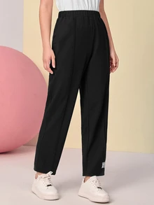 Solavon Patched Detail Elastic Waist Pants - Black - View 5