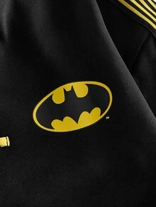 ROMWE MEN Batman X ROMWE 男士聯名配色立領長袖夾克足球球衣運動衫 - 黑色 - 查看 5