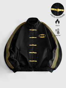 ROMWE MEN Batman X ROMWE 男士聯名配色立領長袖夾克足球球衣運動衫 - 黑色 - 查看 1