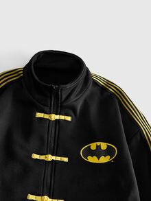 ROMWE MEN Batman X ROMWE 男士聯名配色立領長袖夾克足球球衣運動衫 - 黑色 - 查看 2