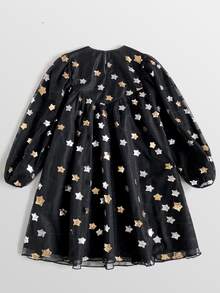 Maija Kids Maija Kids Tween Girl Five-Point Star Sequin Mesh Round Neck Cute Dress - Black - View 3