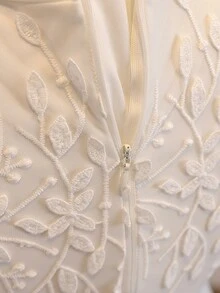 SHEIN فستان ميني أنيق للحفلات الرسمية للبنات المراهقات، مطرز من الشبك، أبيض بنقشة زهور صيفية، مناسب للتخرج - أبيض - مشاهدة 7