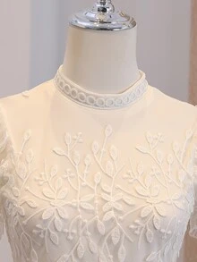 SHEIN فستان ميني أنيق للحفلات الرسمية للبنات المراهقات، مطرز من الشبك، أبيض بنقشة زهور صيفية، مناسب للتخرج - أبيض - مشاهدة 9