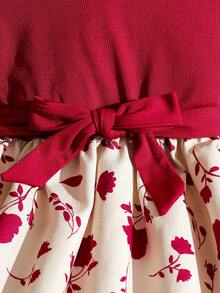 Tween Girl Black Floral Puff Sleeve Black Dresses Homecoming Dress Halloween Outfit Fall Style - Burgundy - View 10