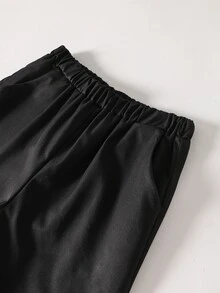 Teen Boys Black 2‑Piece Set, Long‑Sleeve Shirt + Casual Cute Baggy Pants, For Outings, School Activities, Party All White Summer - Black - View 6