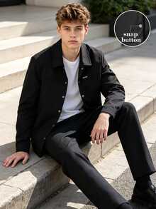 Teen Boys Black 2‑Piece Set, Long‑Sleeve Shirt + Casual Cute Baggy Pants, For Outings, School Activities, Party All White Summer - Black - View 4