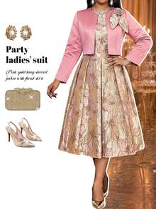 Fleurora Women's Floral Print Pleated Dress And Cardigan Fashion 2 Pieces Set - Pink - View 6