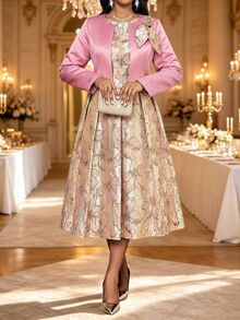 Fleurora Women's Floral Print Pleated Dress And Cardigan Fashion 2 Pieces Set - Pink - View 4