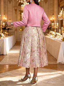 Fleurora Women's Floral Print Pleated Dress And Cardigan Fashion 2 Pieces Set - Pink - View 3