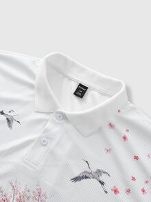 ROMWE MEN Street Life Men's Floral Pattern Casual Daily Wear Polo Shirt - White - View 5