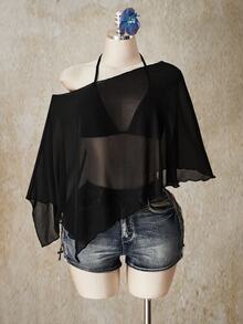SHEIN ICON Plus Size Chiffon Wrap Triangle Cup Tie Camisole Top 2 Piece Set For Women, Going Out Vacation Tops Black Summer Sexy - Black - View 4