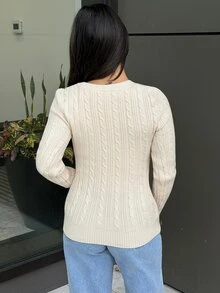 SAYEHFBABY 女款秋冬復古學院風 Y2K 休閒性感老錢風基礎日常穿著 外出文藝復興市集夜店米色針織衫 冬季上衣 - 杏色 - 查看 2
