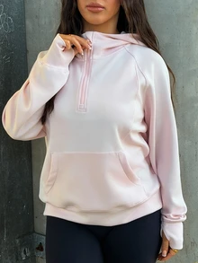 SAYEHFBABY Modal Silk Touch Oversized Long Sleeve Half-Zip Sweatshirt Valentine's Day - Pink - View 5
