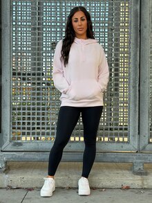 SAYEHFBABY Modal Silk Touch Oversized Long Sleeve Half-Zip Sweatshirt Valentine's Day - Pink - View 3