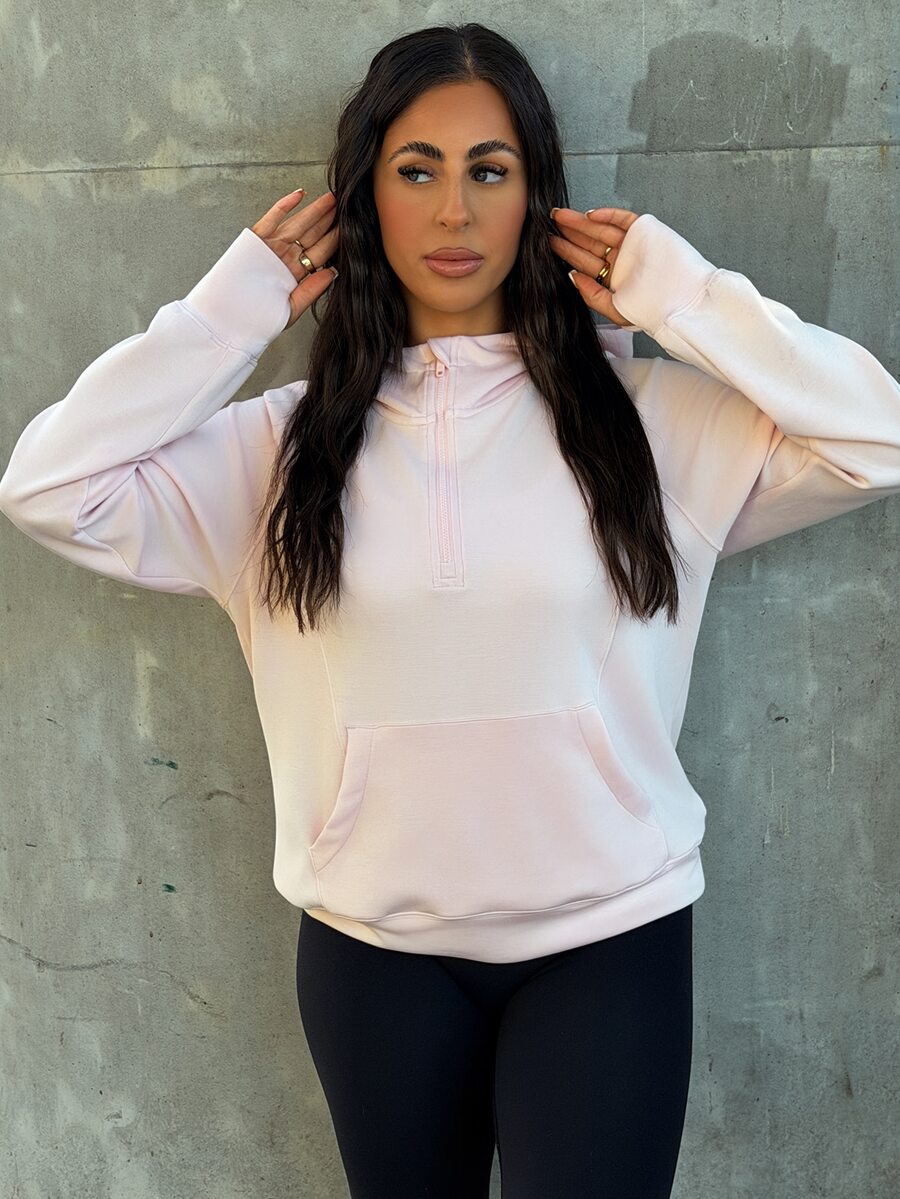 SAYEHFBABY Modal Silk Touch Oversized Long Sleeve Half-Zip Sweatshirt Valentine's Day - Pink - View 1