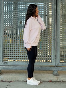 SAYEHFBABY Modal Silk Touch Oversized Long Sleeve Half-Zip Sweatshirt Valentine's Day - Pink - View 4