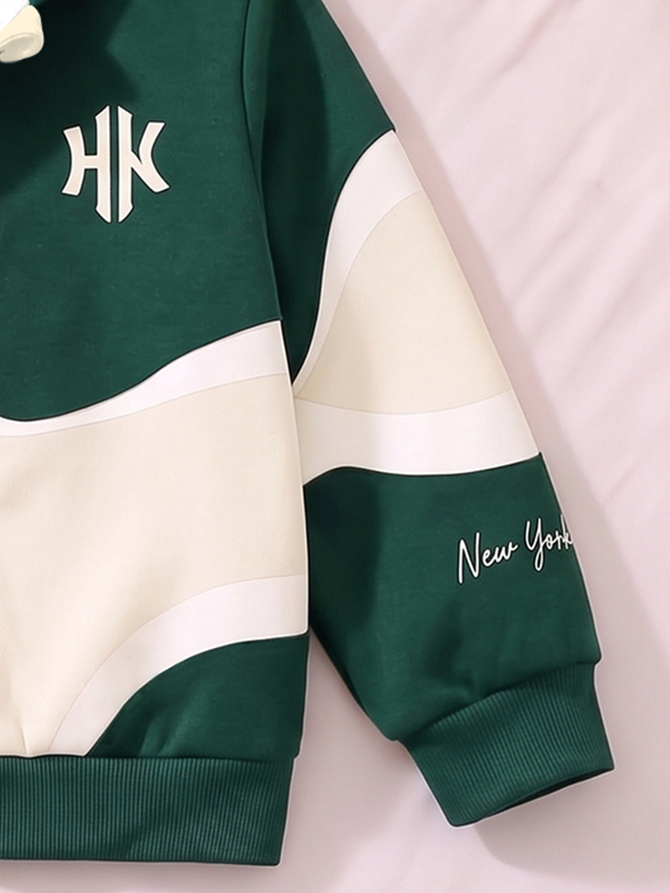 Young Boys Letter Embroidery Colorblock Zip Up Hoodie And Sweatpants 2 Pieces Sporty Outfit Set Birthday Beach Autumn White - Multicolor - View 5