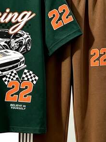 Tween Boys Racing‑Car Letter‑Graphic Short‑Sleeve Tee & Side‑Stripe Jogger Pants 2‑Piece Street Casual Outfit - Multicolor - View 6