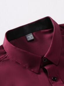 Calvornis Men's Spring/Summer Color Block Long Sleeve Pocketed Casual Dress Formal Shirt For Work Or Leisure, Husband, Red Men, Dark Fall, Ceremony - Burgundy - View 4