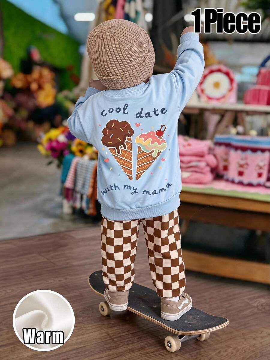 1pc Boys Casual Long Sleeve Crew Neck Sweatshirt, Cute Ice Cream Print, Suitable For Daily Wear, Outings, Autumn/Winter - Multicolor - View 1