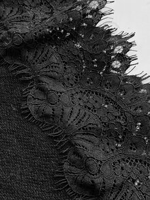 Elenzga Black Round Neck Fitted Long Sleeve Asymmetrical Hem Lace Patchwork Slit Slimming Pullover Sweater Fall Party Morning Elegant - Black - View 7