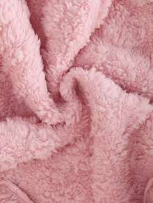 SHEIN Genkimix Kids Young Girl' Casual Western Plush Jacket, Pink, Zipper Front, Heart Pattern, Hooded For Autumn/Winter - Pink - View 8