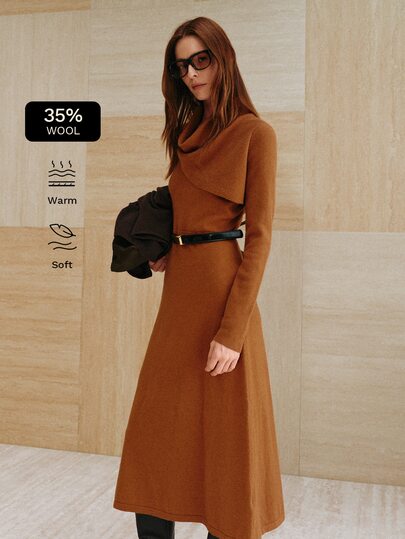 MOTF PREMIUM Damen einfarbiges lässiges Strickkleid für den Alltag